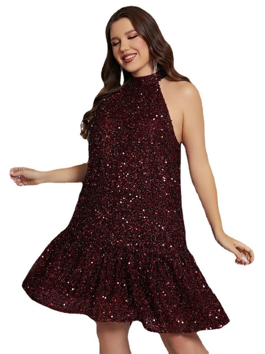 Women Sexy Sequin Halter Neck Dress 7