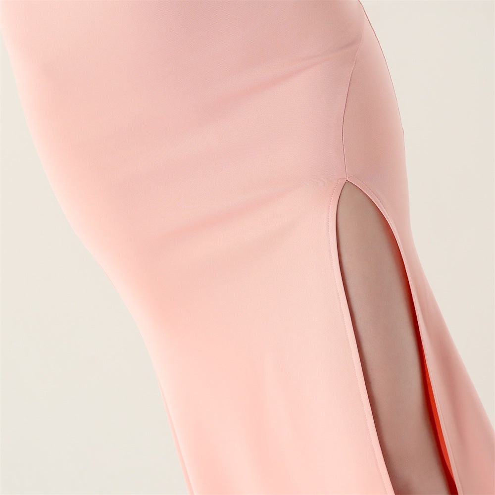 Women sexy and elegant evening beaded one-shoulder slit evening dress 23