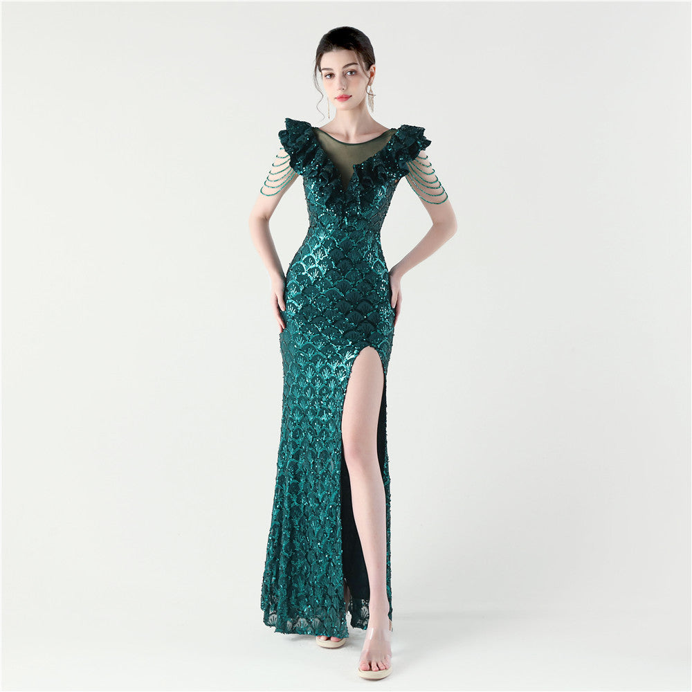 Women Floral Mesh See-Through Slit Mermaid Evening Dress 7