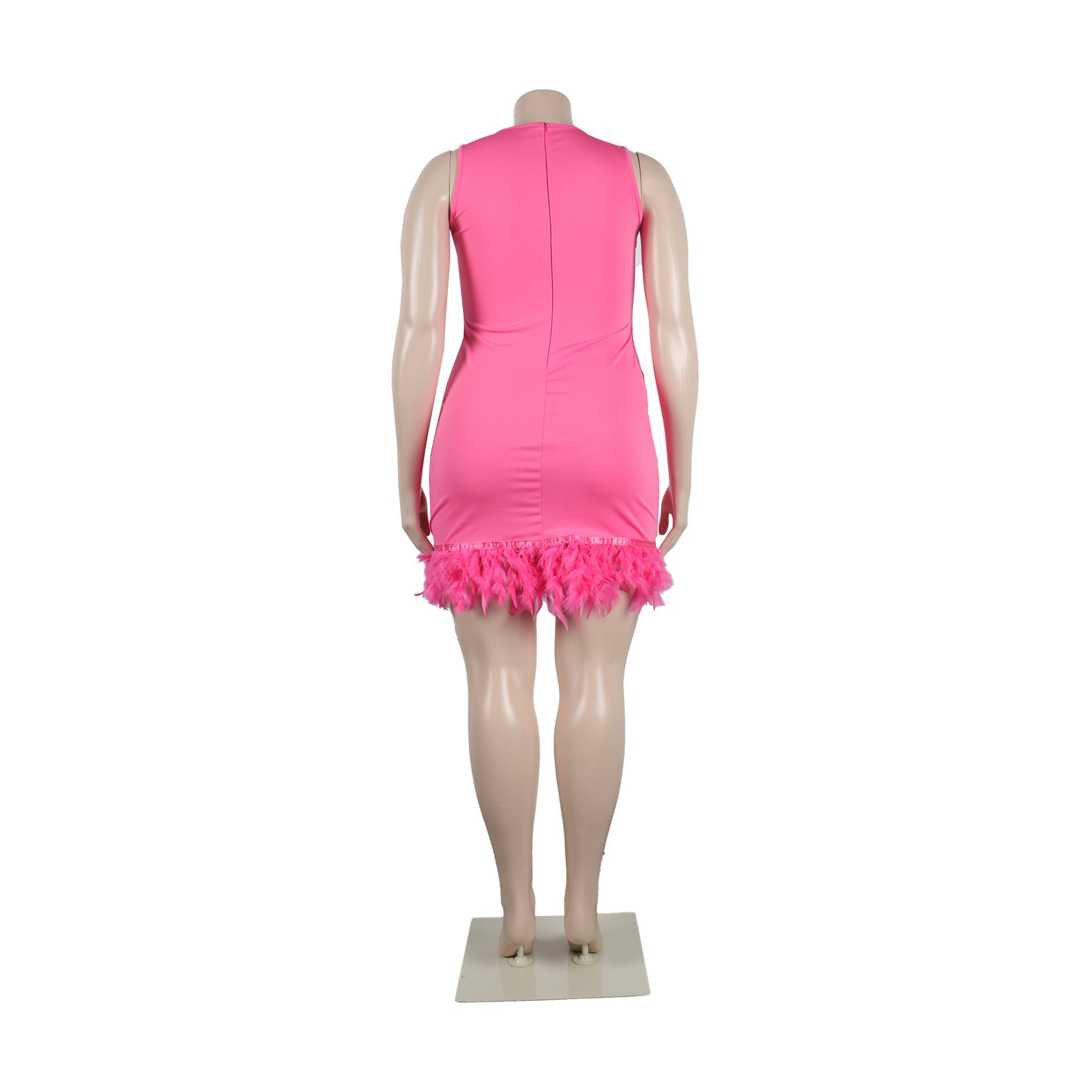 Women Casual Solid Sleeveless Feather Bodycon Dress 23