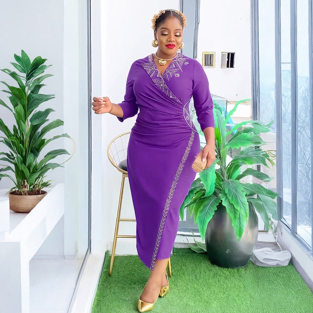 Plus Size African Women Elegant Studded Bodycon Dress