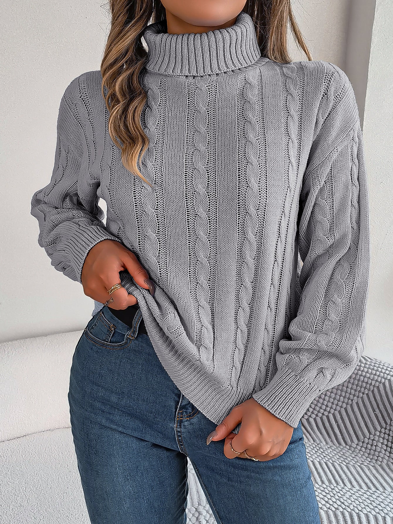Women Fall/Winter Casual Solid Long Sleeve Turtleneck Sweater 7