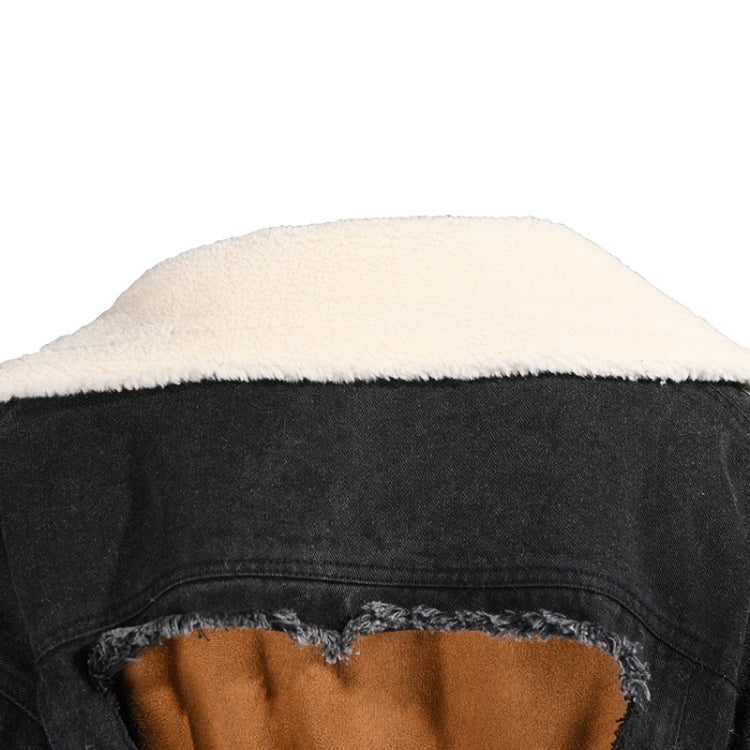 Winter Black Denim Patch Fleece Full Sleeves Thick Long Coat 8