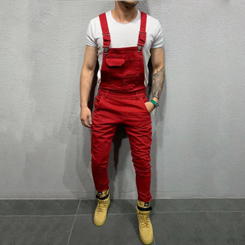 Trendy Men Suspender Denim Rompers Denim Trousers Trendy Overalls Jumpsuit 4