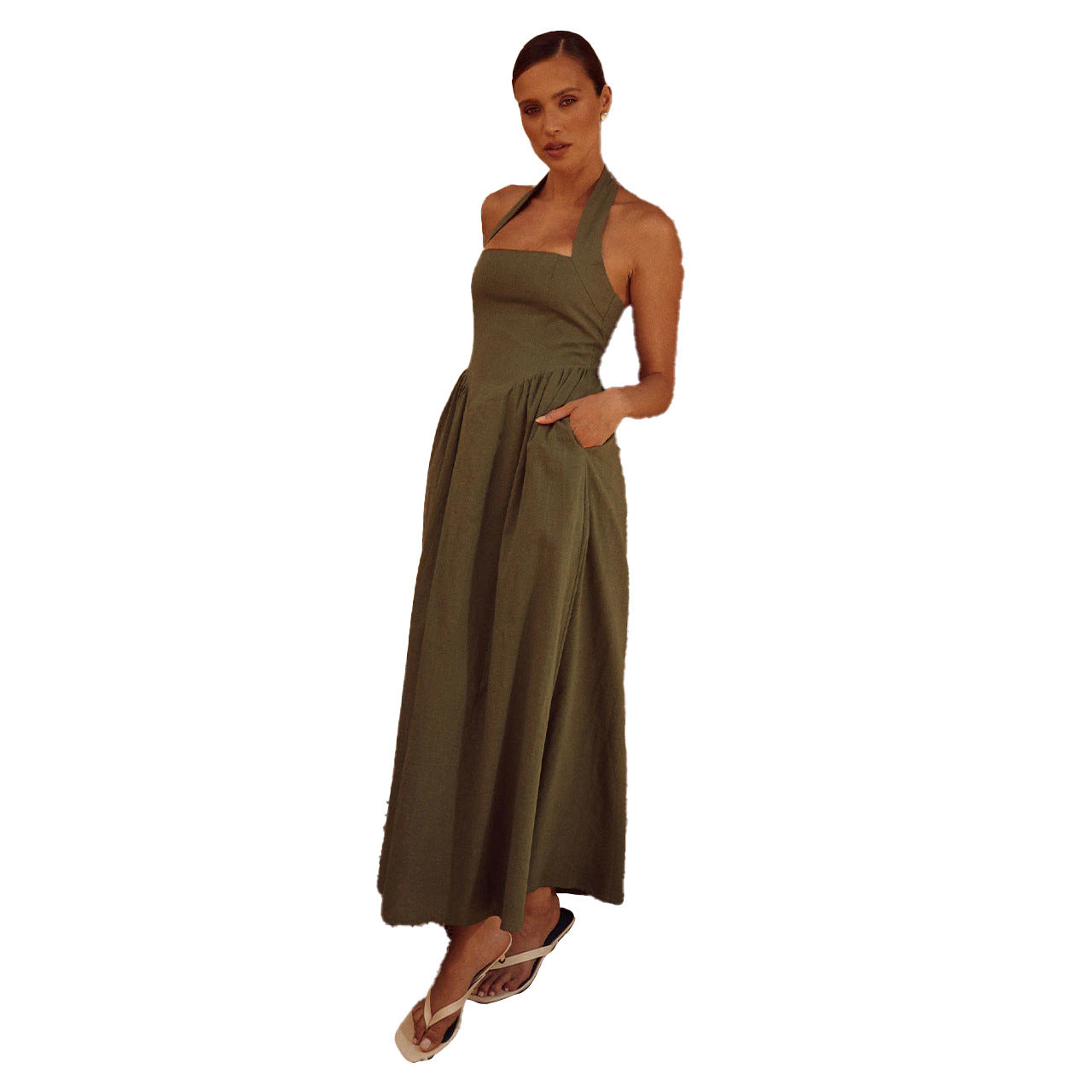 Women's Summer Fashion Chic Low Back Wide Strap Halter Neck Dress 19