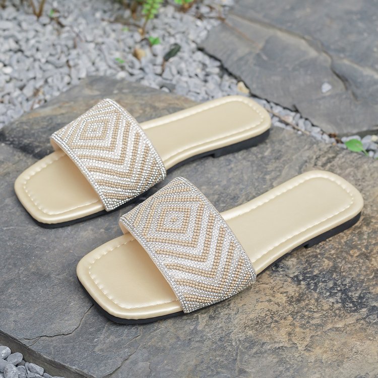 Rhinestone Flat-Bottom Women's Summer Slippers One-Line Design Fashionable & Suitable for Outdoor Wear 11