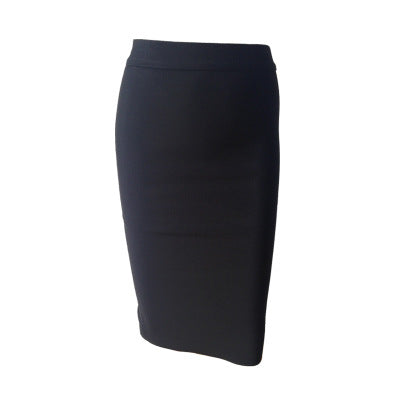 Ladies Fashion Elegant Solid Color Knee Length High Waist Elastic Bodycon Skirt 4