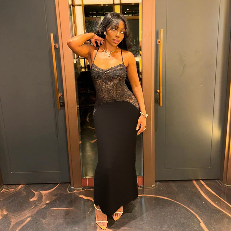 Women Suspender Lace Sexy Elegant Backless Dress