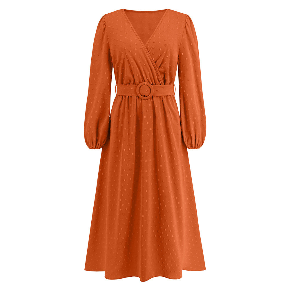 Women v-neck long sleeve jacquard dress 9