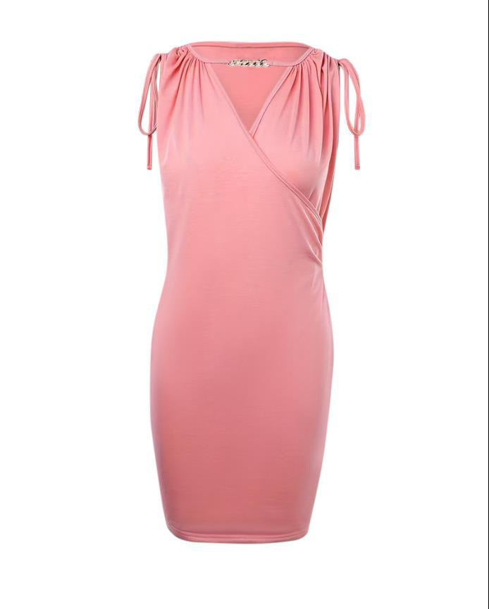 Women summer drawstring sexy v-neck pocket Bodycon Dress 10