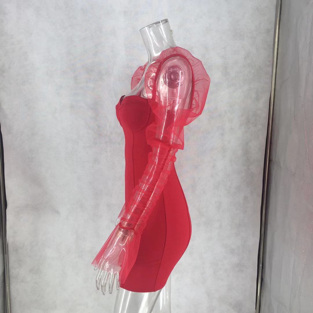 Women's Strapless Mesh Patchwork Bodycon Nightclub Dress 16