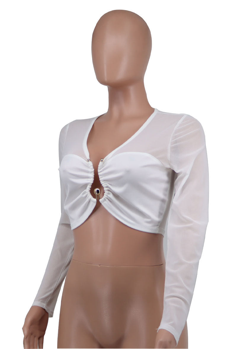 Women Solid Long Sleeve Casual Crop Top 11