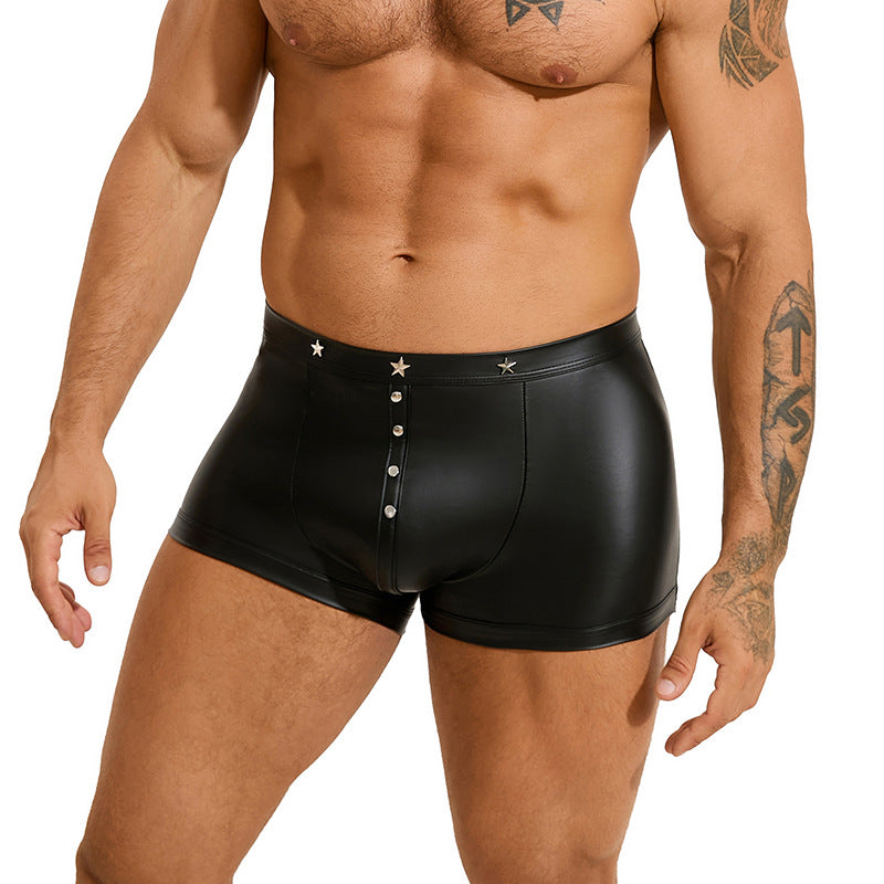 Men's sexy Pu-Leather square leg shorts 5