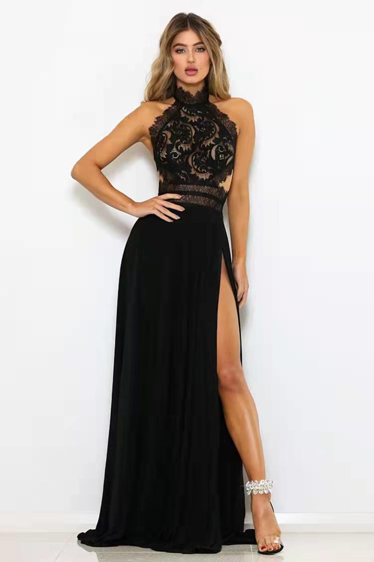 Sexy See-Through Lace backless high slit women's evening dress 8