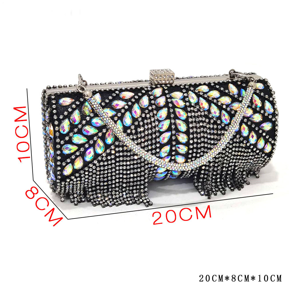 Comfortable Women's Pointed Toe Thin Strap Sandals Lace Diamonds Cylindrical Tassel Wedding Bag 16