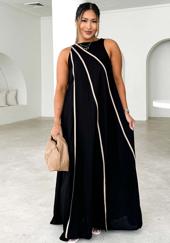 Women Solid Patchwork striped sleeveless dress