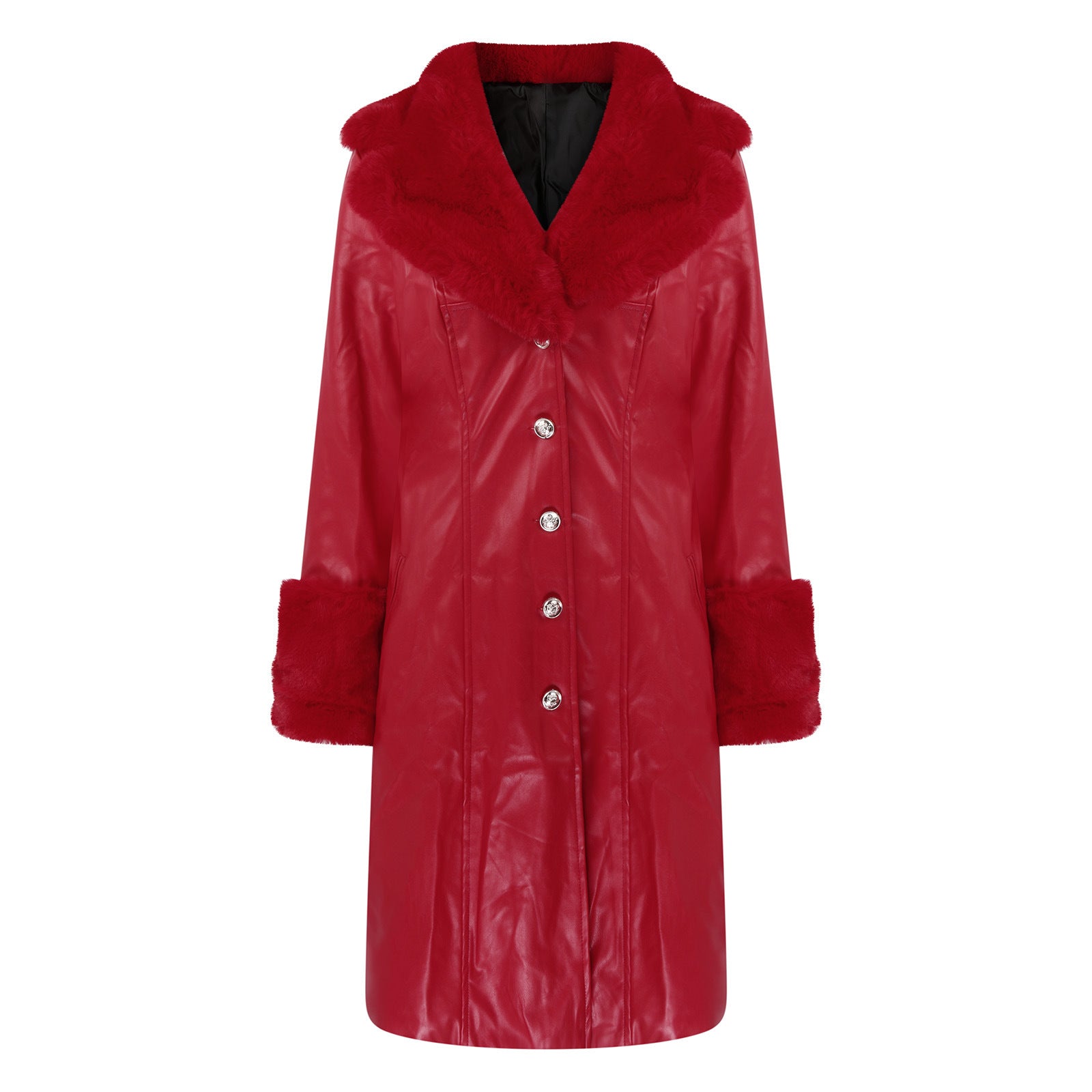 Autumn And Winter Turndown Collar Long Coat With Fur Collar Chic Zipper Women's Pu Coat 17