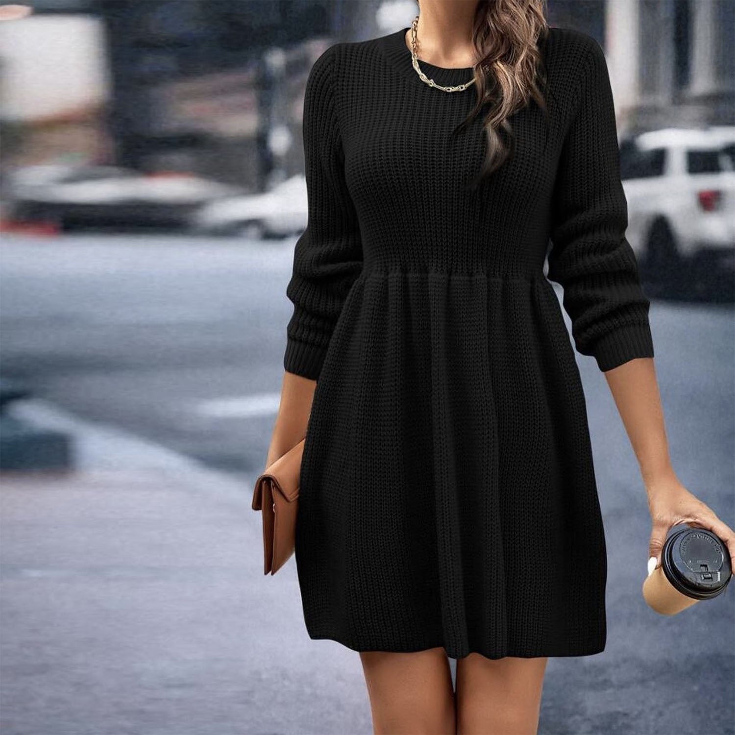 Autumn And Winter Women's Solid Color Sweater Dress 9