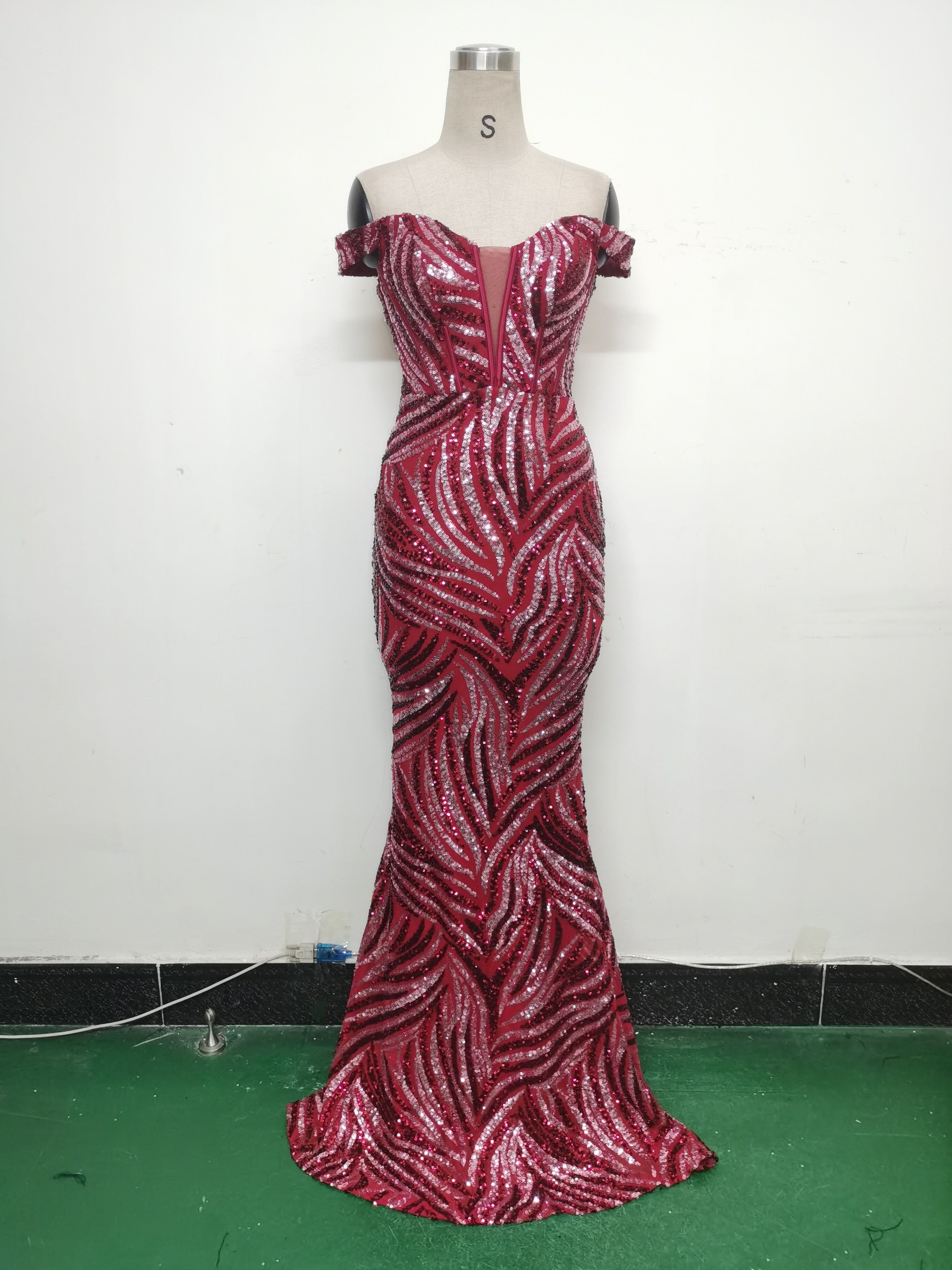 Women Off Shoulder Sequins Evening Dress 23