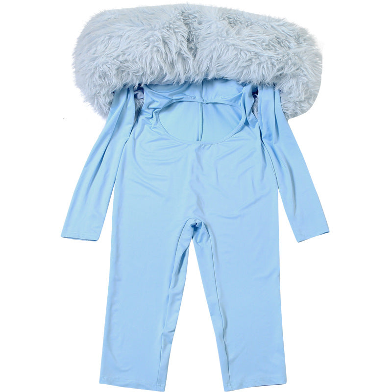 Women Autumn Furry Patchwork Jumpsuit 13