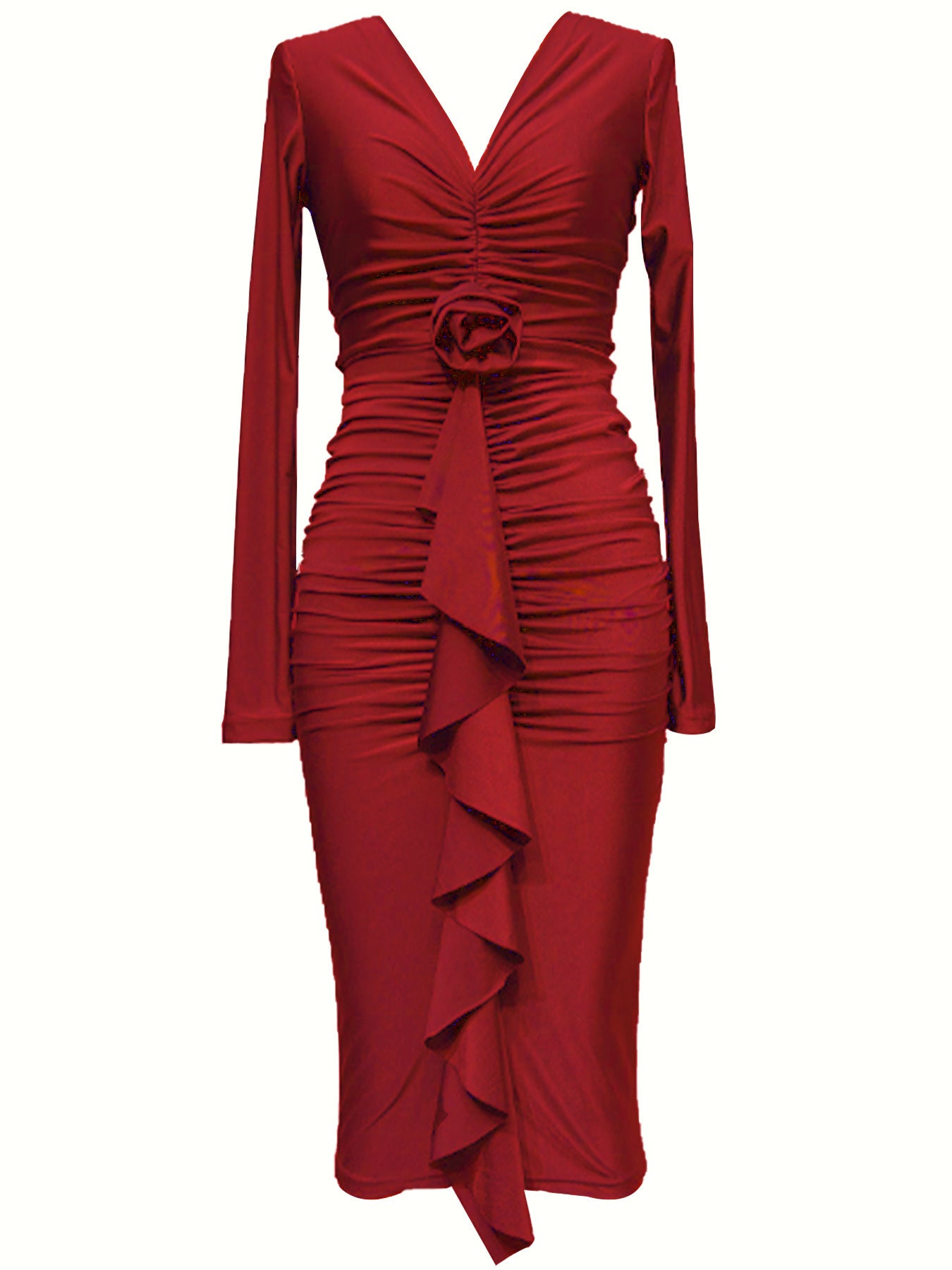 Women's Autumn And Winter Long Sleeve V-Neck Flower Sexy Bodycon Dress 14