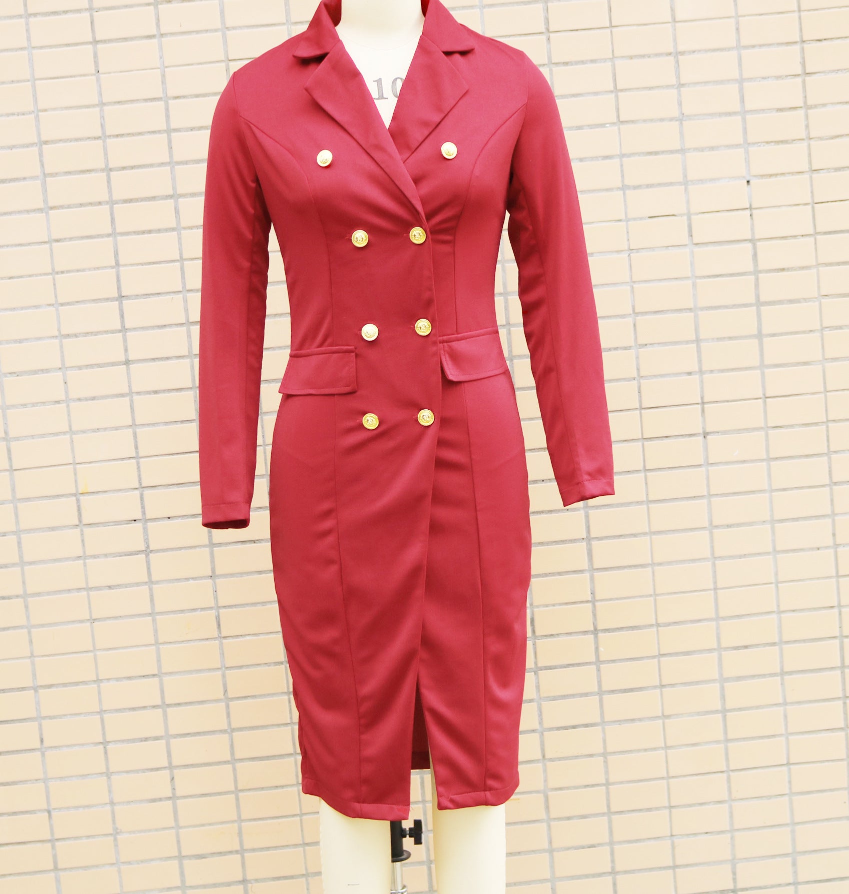 Women Autumn and Winter Long Sleeve Double Breasted Blazer Dress 18