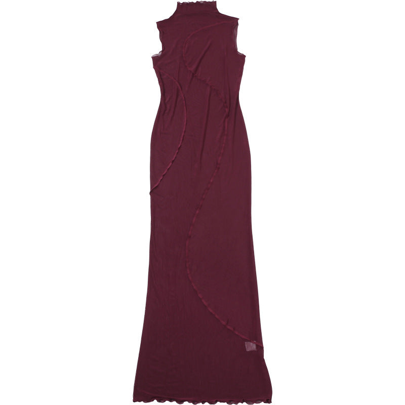 Spring Women's Solid Sexy See-Through Mesh High Waist Bodycon Long Dress 10