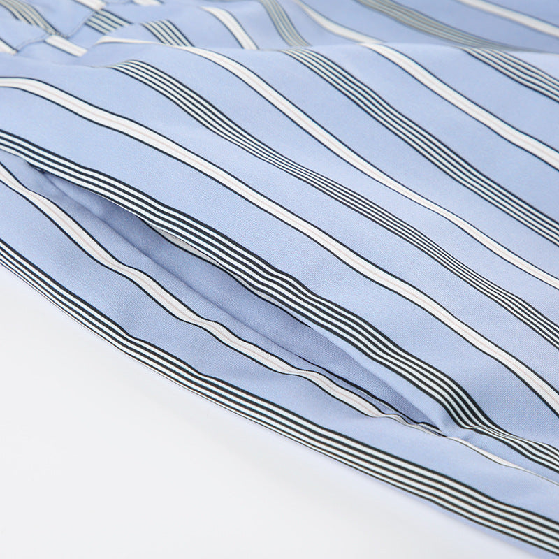 Women Summer Multi-Color Striped Lace Up Loose Wide Leg Pants 15