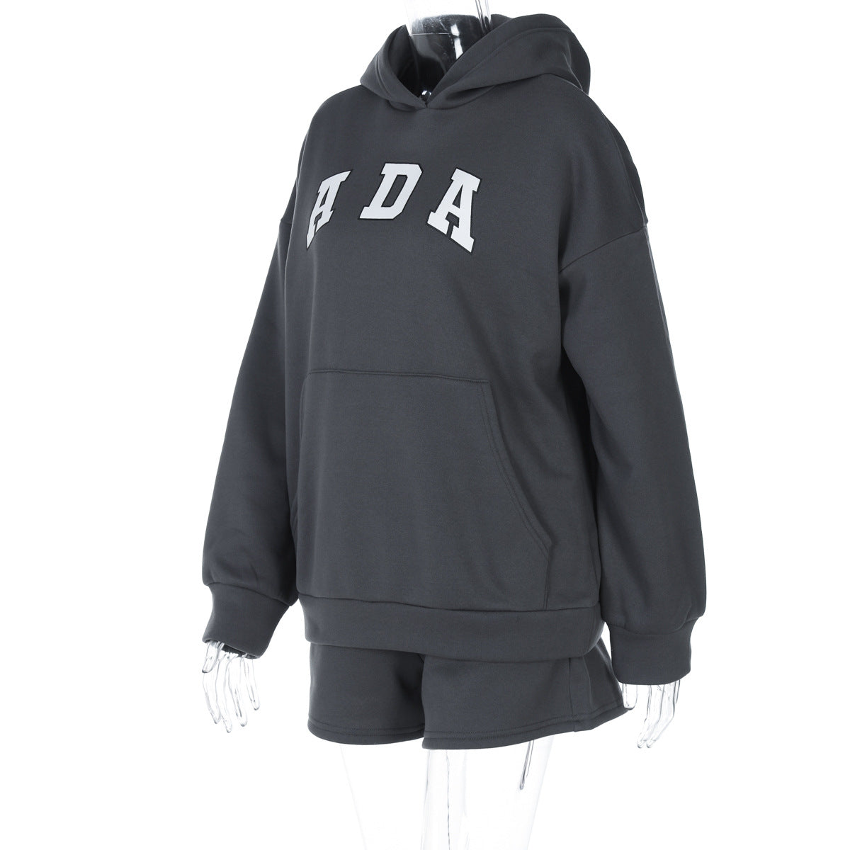 Women Winter Letter Print Long Sleeve Hoodies And Shorts Two-piece Set 7