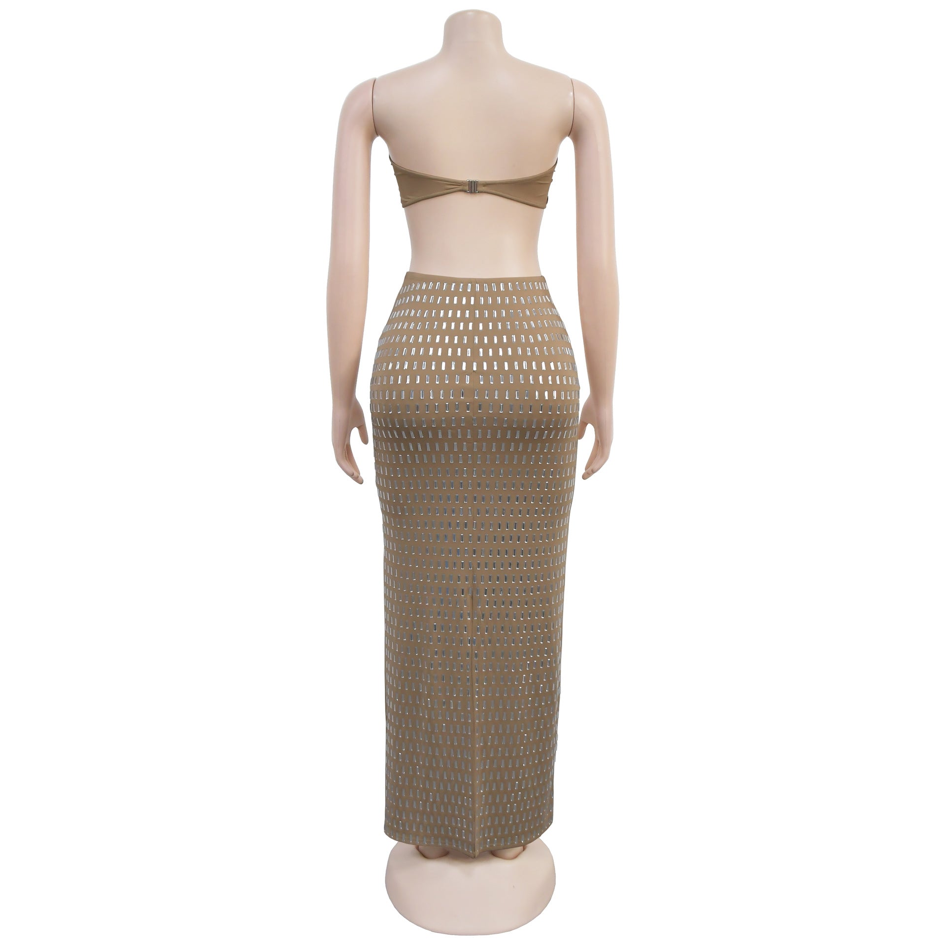 Women's Strapless Beaded Two-Piece Bodycon Skirt Set 16