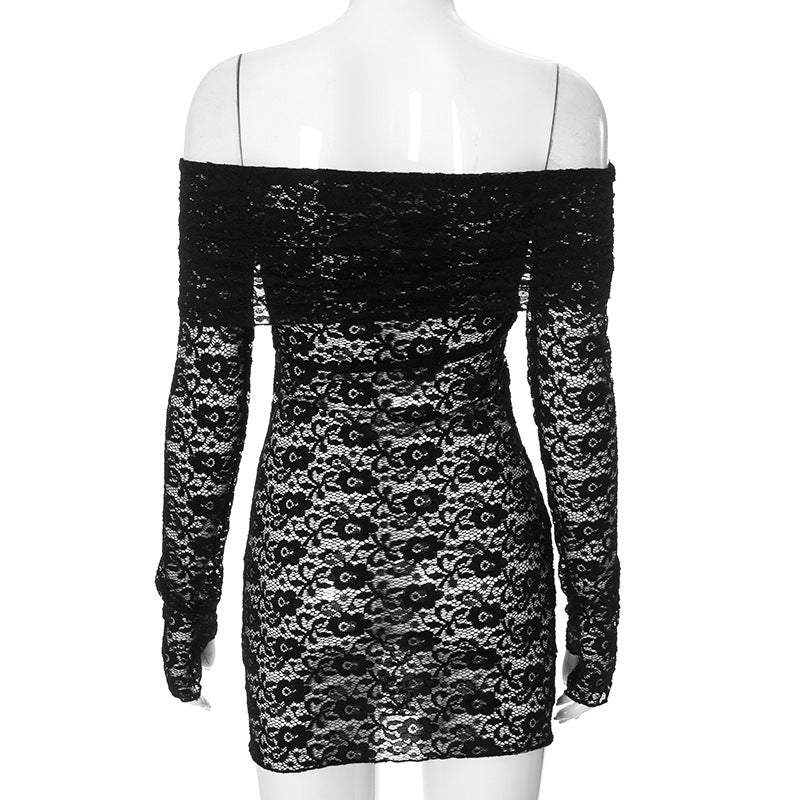 Sexy Lace Hollow Off Shoulder Long Sleeve Dress 14