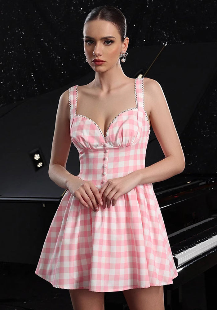 Spring Summer women's fashion sweet plaid sexy Low Back Casual Strap Dress