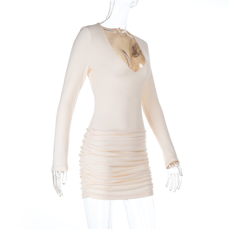 Women autumn/winter solid long-sleeved sexy U-neck bodycon dress 8