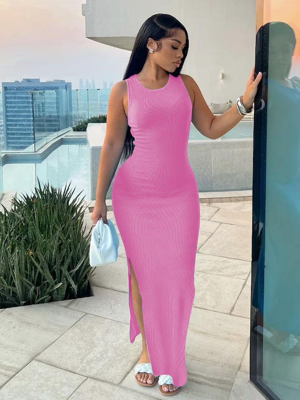 Women Career Sleeveless Round Neck Dress