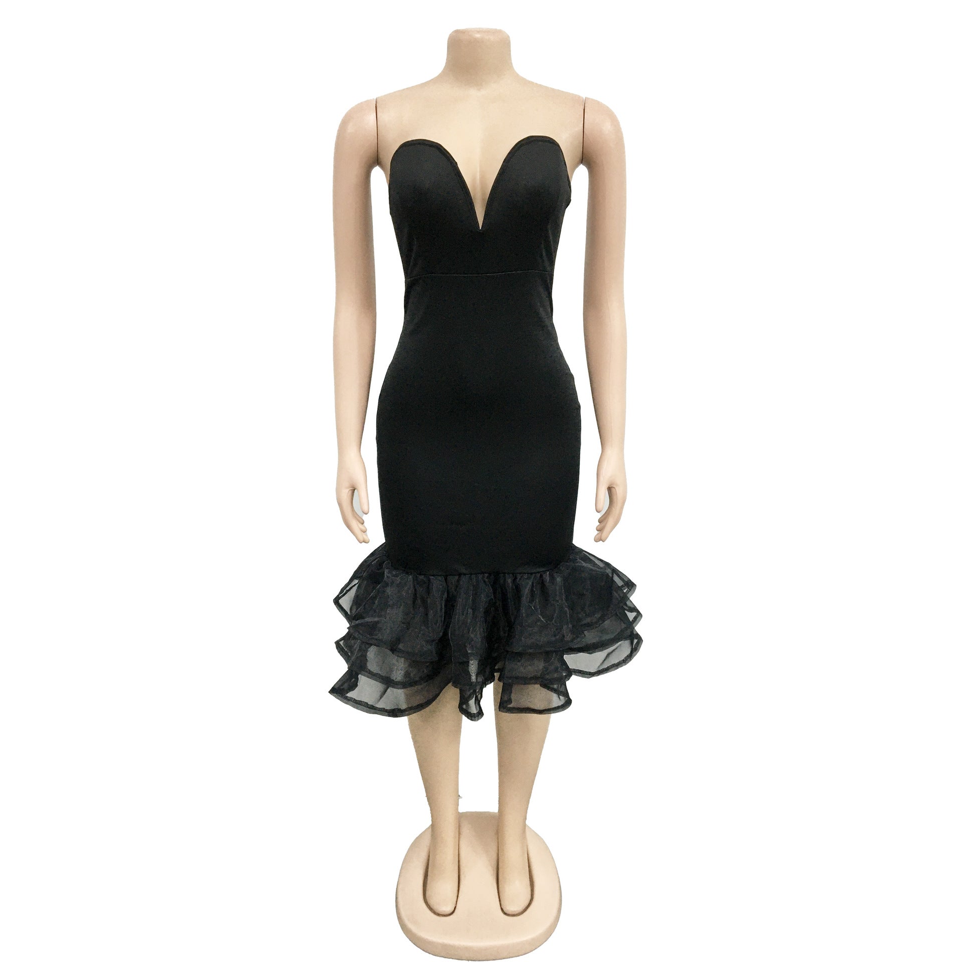 Women's Solid Color Sexy Strapless See-Through Mesh Bodycon Dress 15