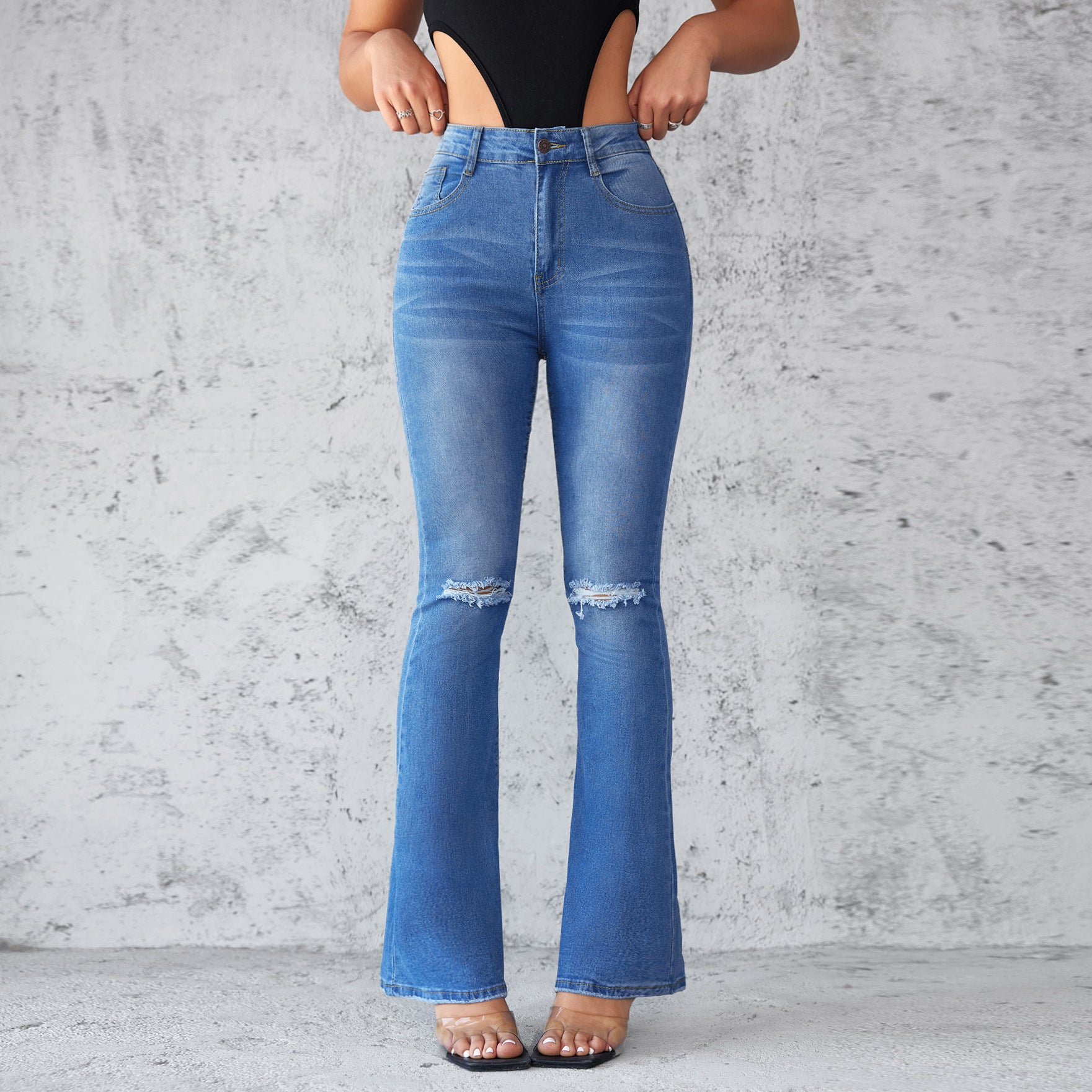 Slim Fit High-Waist Stretch Ripped Women's Denim Pants 7