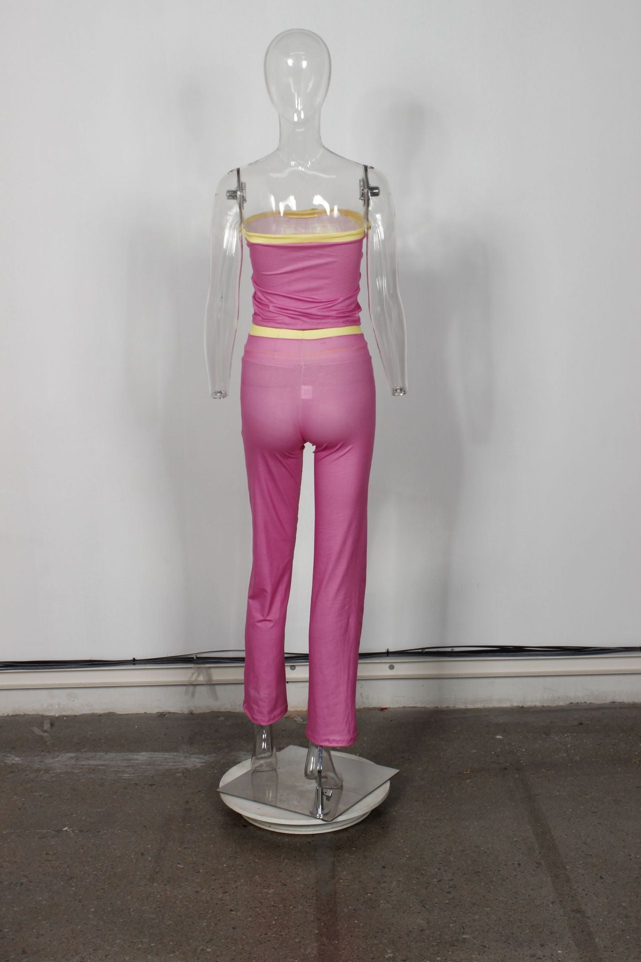 Autumn Fashion Slim Contrast Color Sexy Short Strapless Crop Top Trousers Two Piece Set 7