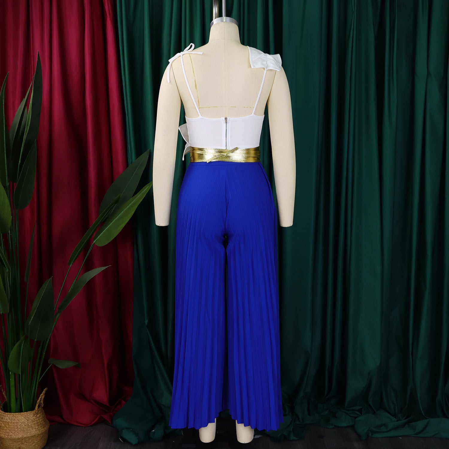 Women's Sexy Ruffle Sleeveless Top Wide Leg Pants Fashion Suit 16