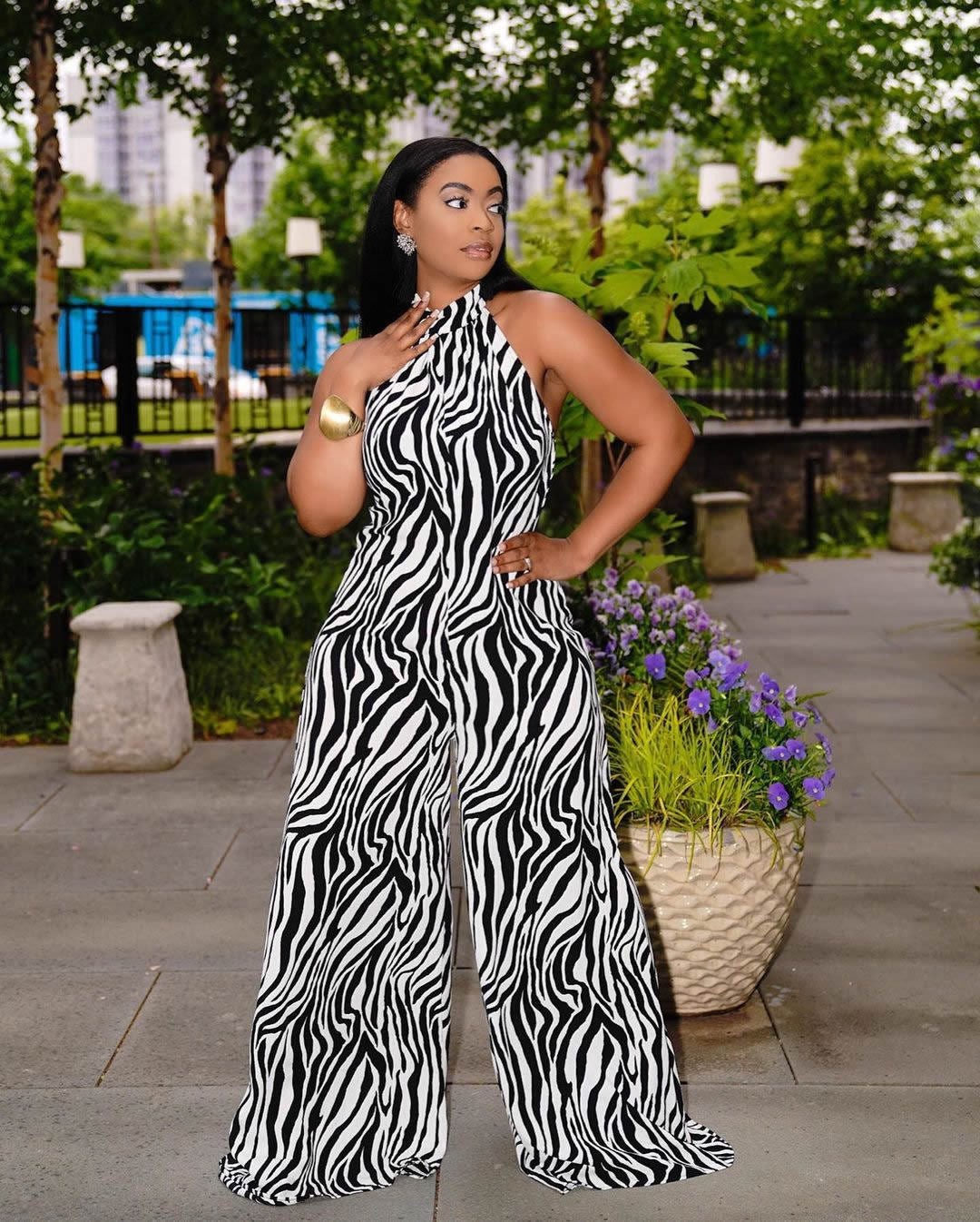 Plus Size Women Zebra Print Wide Leg Jumpsuit 4