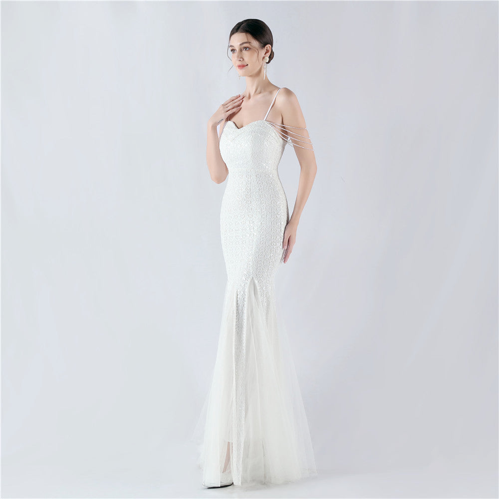 Strap Beading Mesh Sequin Evening Dress 10