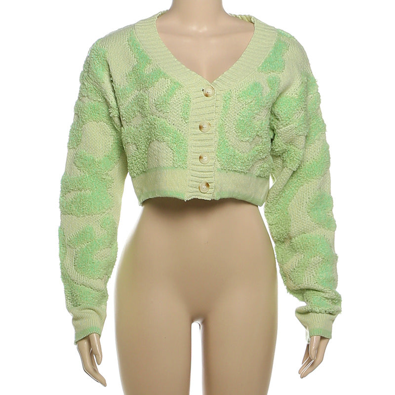 Autumn Fashion Color Matching V-Neck Buttoned High Waist Slim Women Knitting Top 33