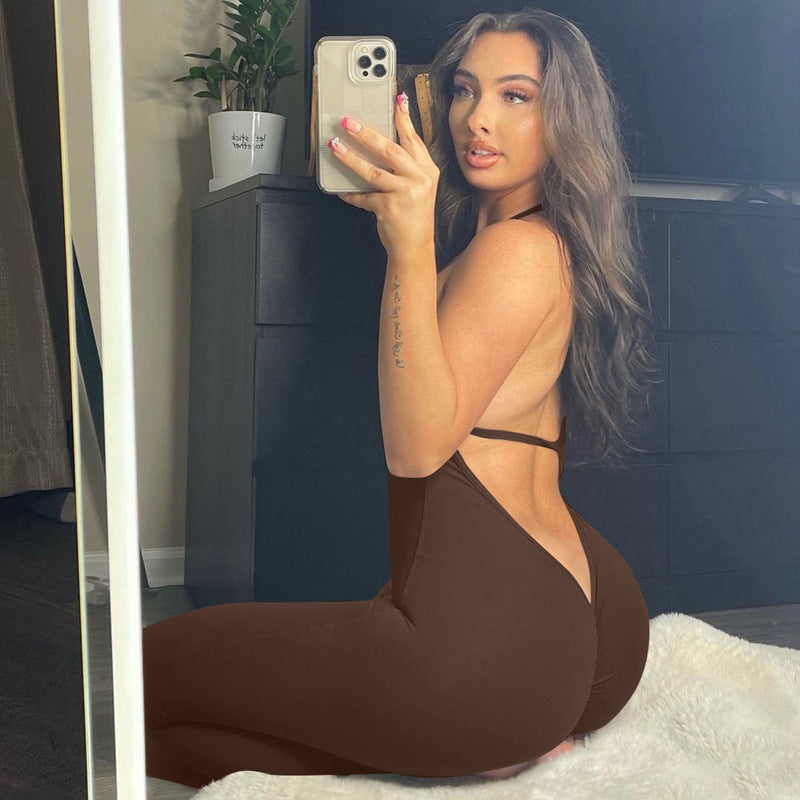 Summer V-neck Halter Neck Sexy Low Back Sports Slim Jumpsuit Women 23