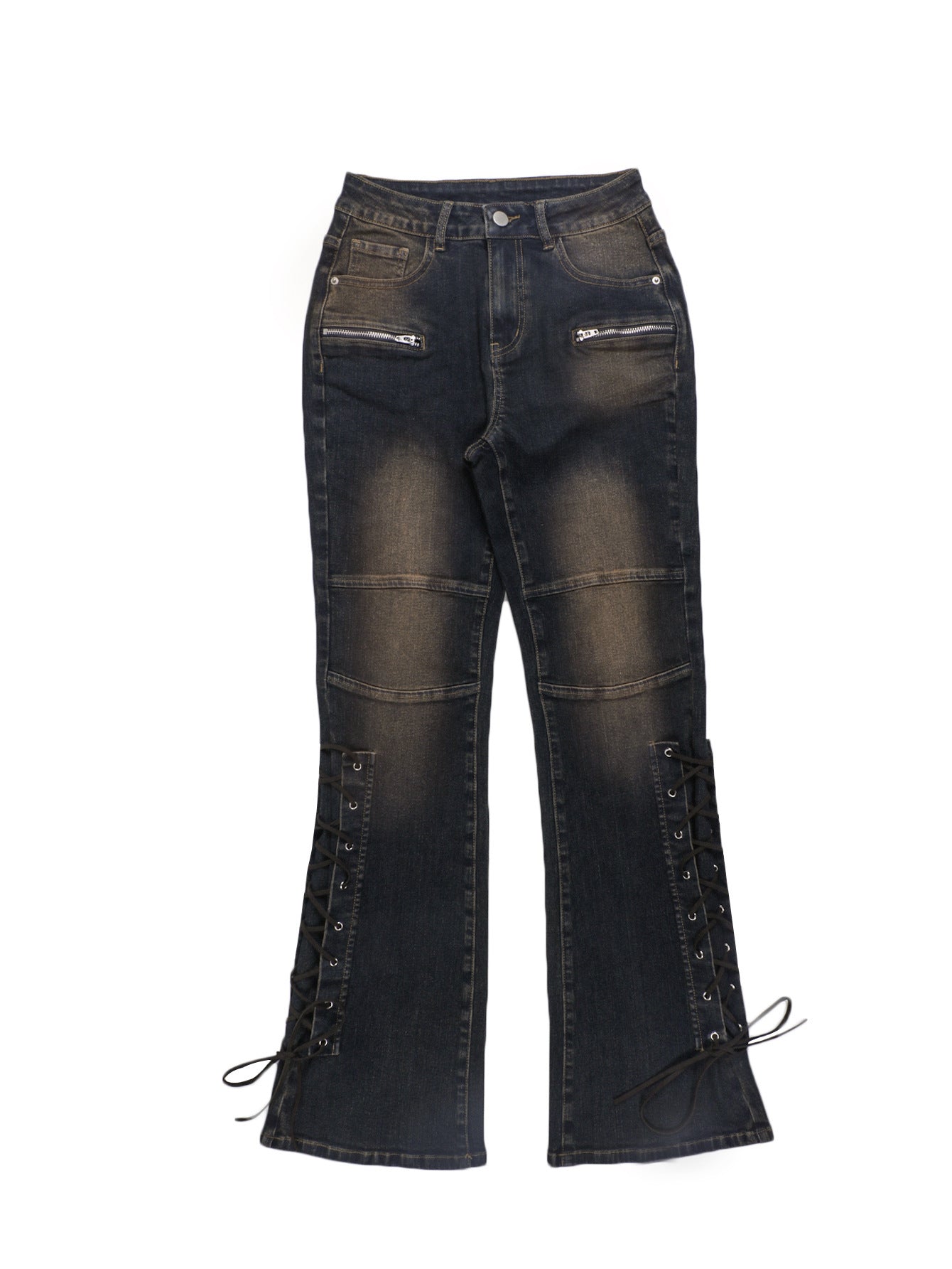 Street Fashion Lace-Up Zipper Slim High Waist Denim Pants For Women 8