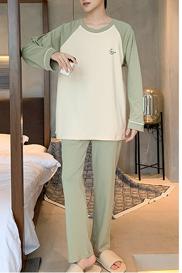 Men's Cotton Pajama Set Long Sleeve Top and Pants Comfortable Sleepwear Casual Home Lounge Wear for Spring and Fall 10