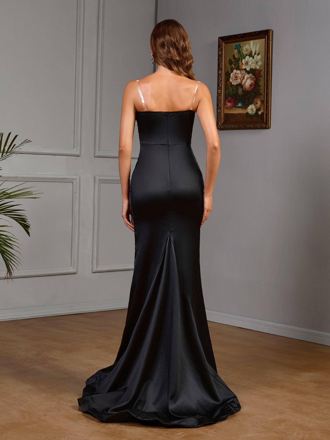 Women spring sleeveless slit formal party sexy evening dress