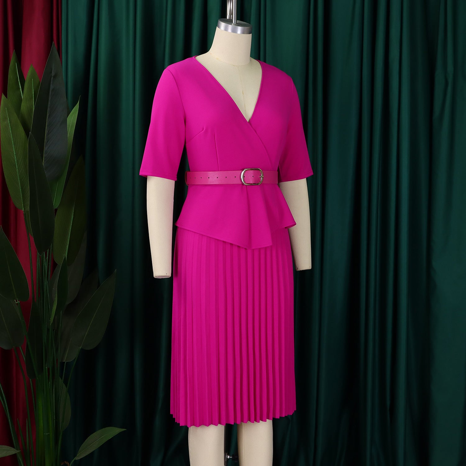 Plus Size Women v-neck pleated African dress 11