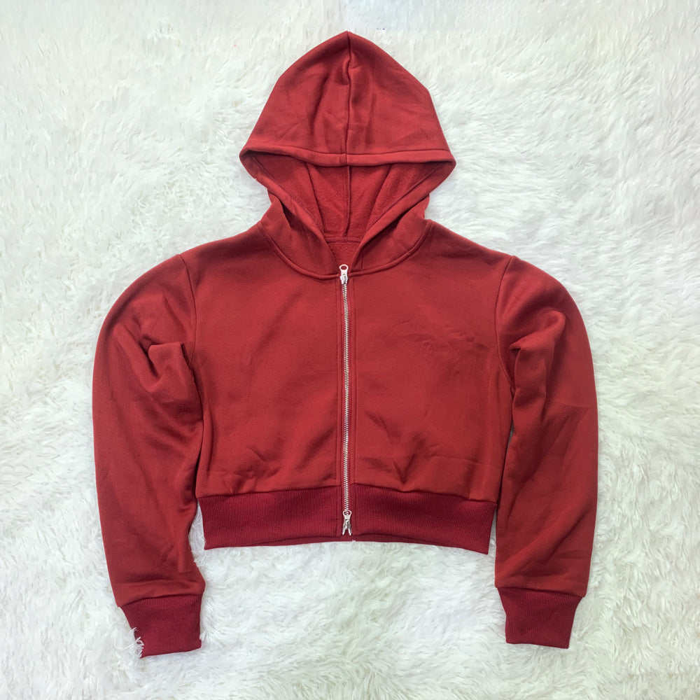 Women casual Rib Patchwork hooded zipper jacket 9