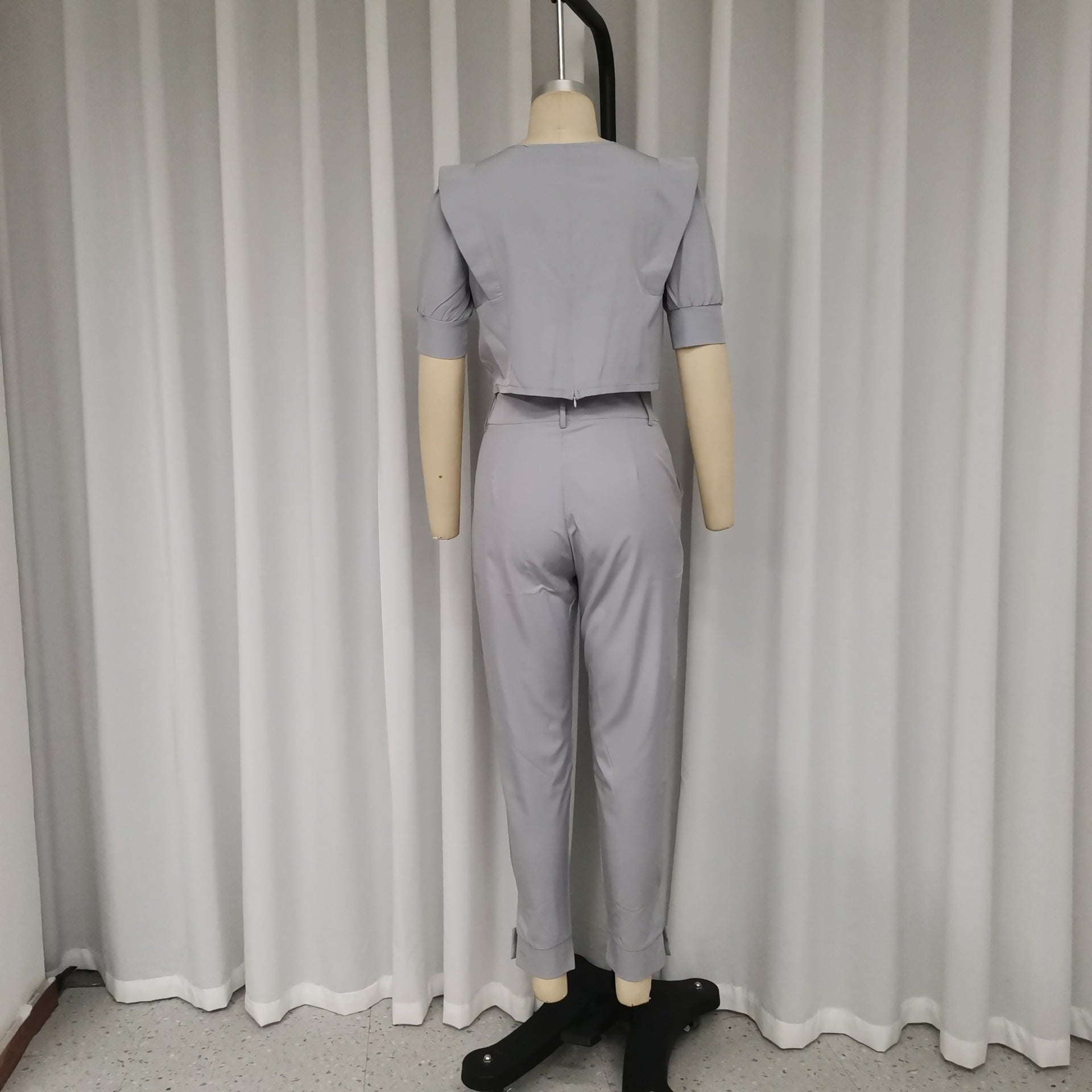 Short-Sleeved Top Pants Casual Solid Color Two-Piece Set 5