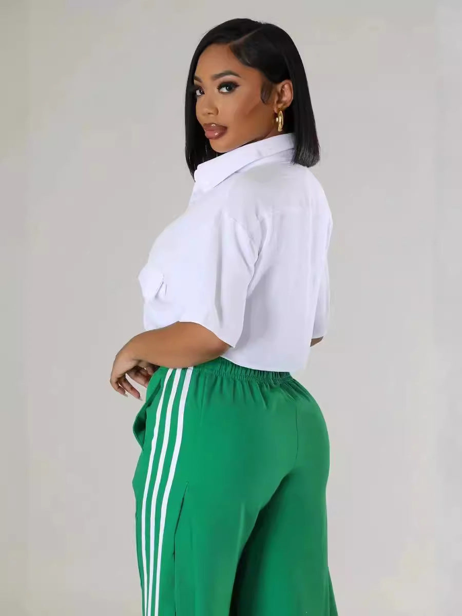 Fashion Casual Ultra-Short Shirt Single-Breasted Two Chest Pockets Open Waist Summer Shirt 4