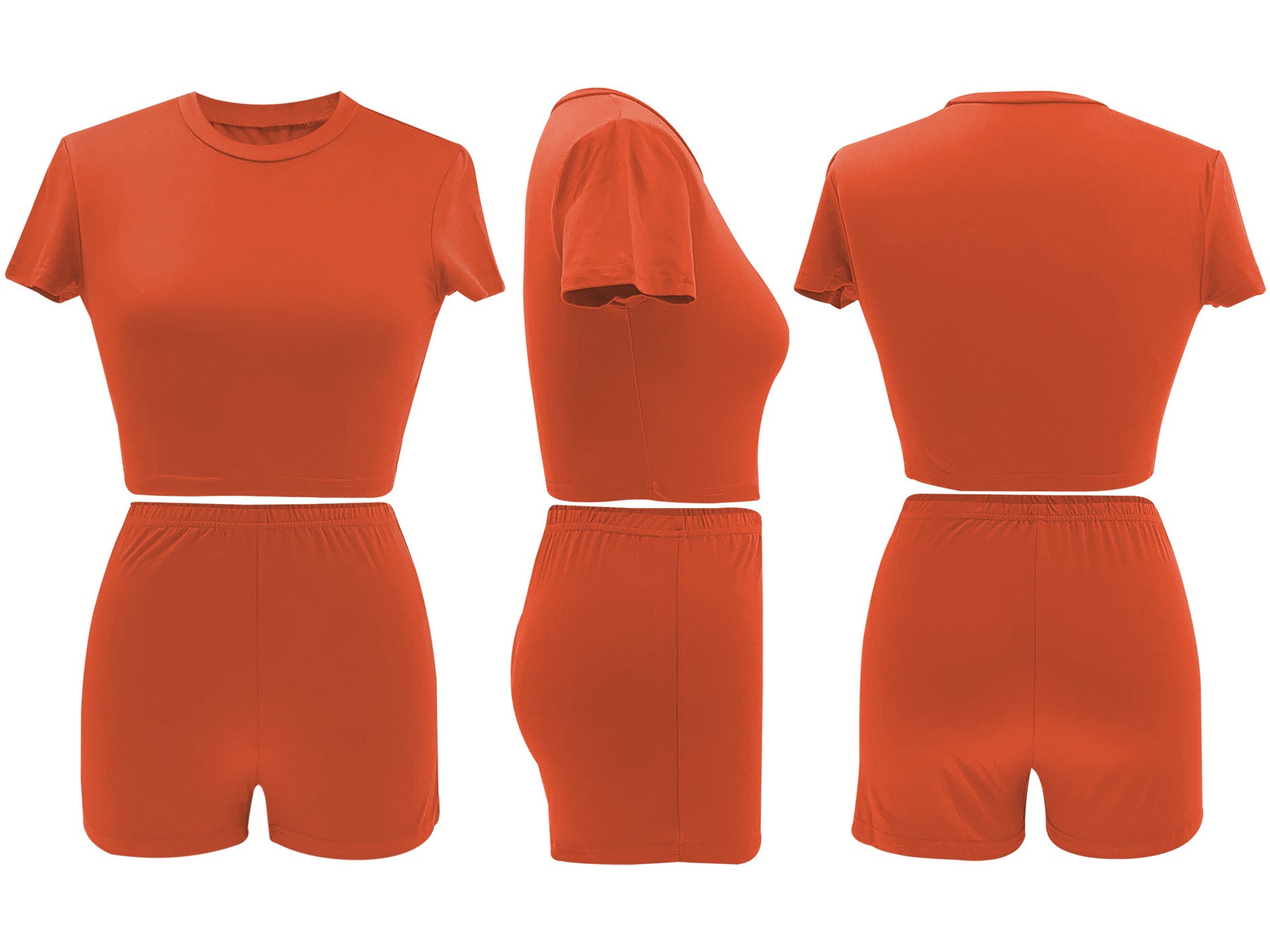 Women Summer Solid Crop Top Shorts Two-Piece Set 25